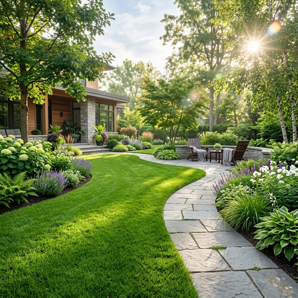 Weed free healthy green lawn garden